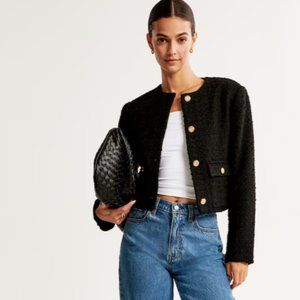 Abercrombie Black Collarless Tweed Jacket - M